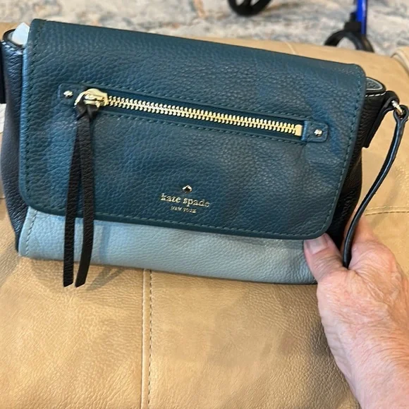 Kate Spade, New York, cobble Hill mini in tri colors of black turquoise, blue - Picture 5 of 9